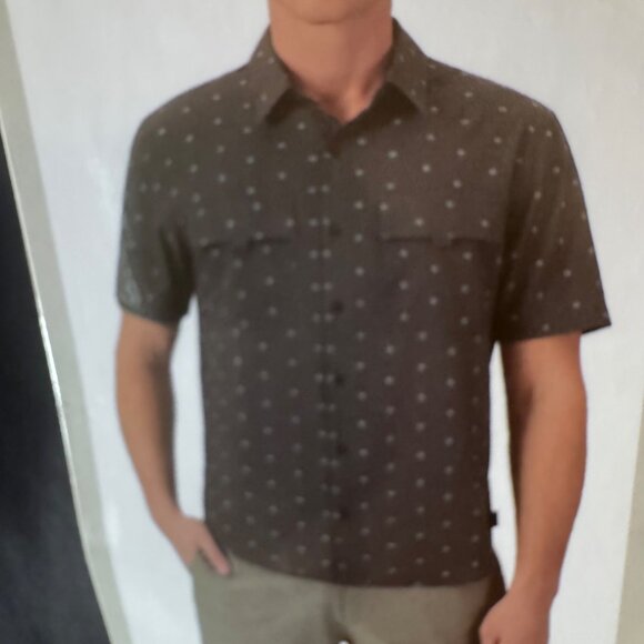 Voyager Mens Medium Short Sleeve Button-Up Shirt Gray Patterned  Grey Med M - Picture 7 of 9